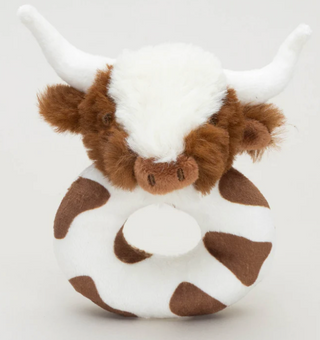 Texas Longhorn Cow Baby Rattle - Cream/Brown