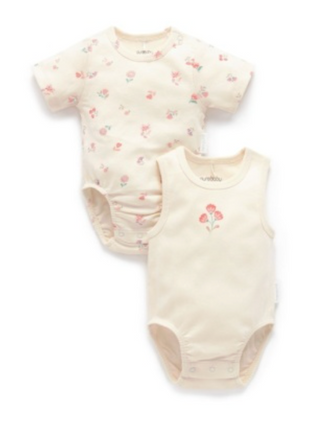 Two baby bodysuits on a white background