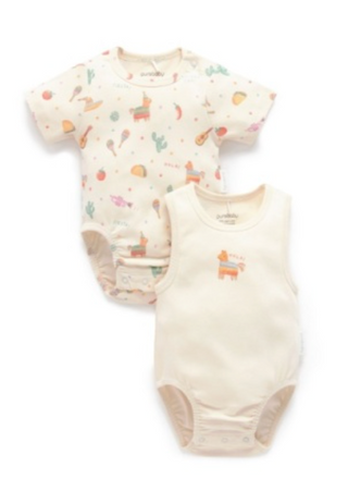 Two baby bodysuits on a white background