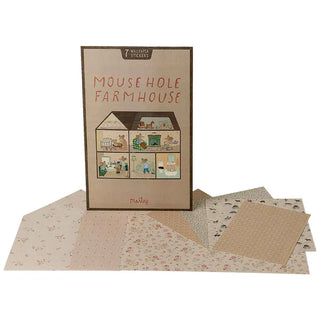 Mouse Hole Farmhouse sticker set with patterned paper sheets on a white background