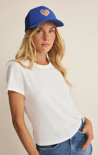 Americana Chic: Women's Heart Flag Mesh Back Trucker Hat