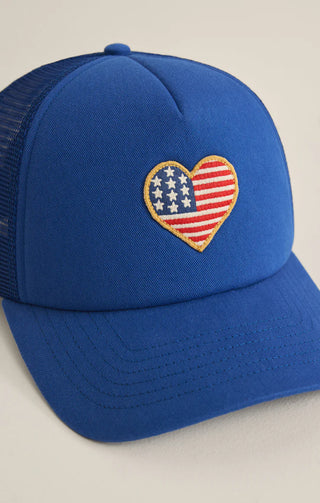 Americana Chic: Women's Heart Flag Mesh Back Trucker Hat