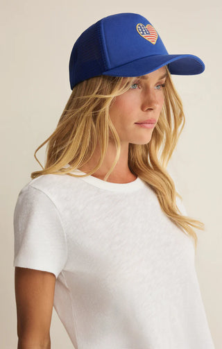 Americana Chic: Women's Heart Flag Mesh Back Trucker Hat