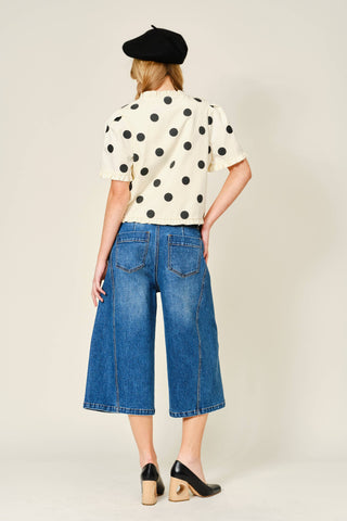 Chic Polka Dot Ruffle Short Sleeve Cropped Jacket