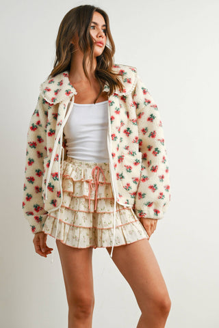 Holland Floral Tie-Front Fleece Jacket – Coquette Peter Pan Collar Cardigan