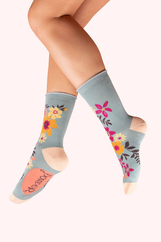 Women's Ankle Socks - Floral Spray, Ice