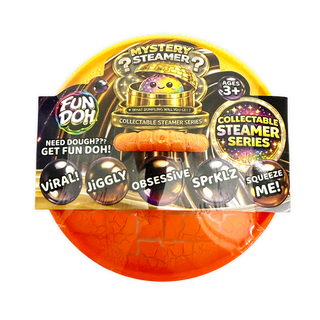 Fun Doh mystery steamer packaging with colorful text and graphics on a white background