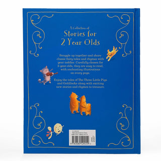 Back cover of a children's book titled 'Stories for 2 Year Olds' with illustrations and text.