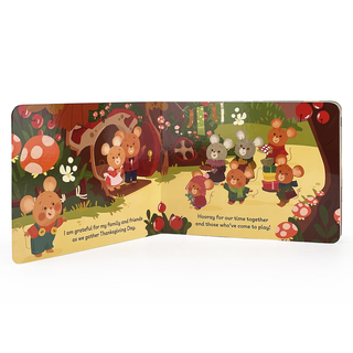 Children's book with teddy bear illustrations on a white background