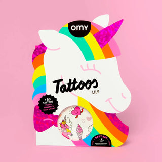 Lily the Unicorn Sparkle Tattoos – 50-Piece Neon & Gold Set