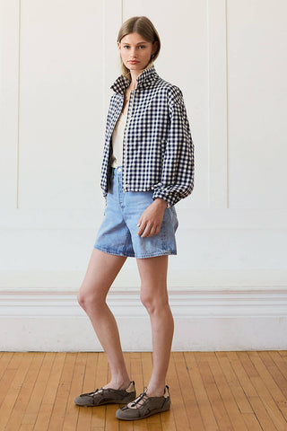 Gingham Zip Jacket – Adjustable Drawstring Hem