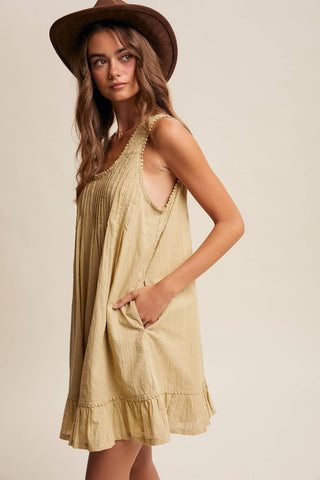 Aria Textured Pintuck Boho Mini Dress