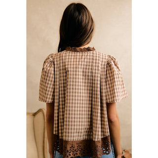 Checked & Cute Lace Flutter Top