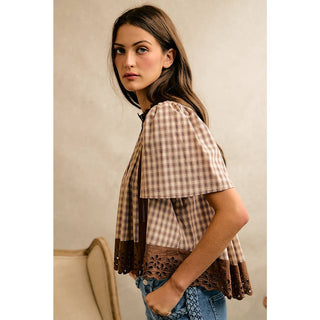 Checked & Cute Lace Flutter Top