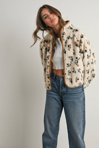 Floral Print Fluffy Fleece Jacket - BMJ7811