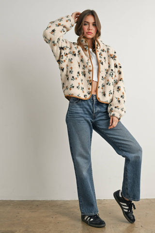 Floral Print Fluffy Fleece Jacket - BMJ7811