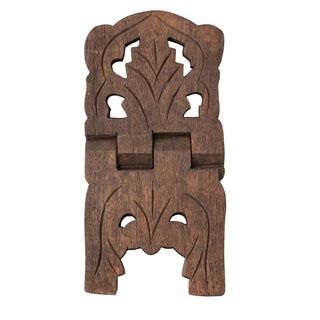 Carved Reclaimed Wood Folding Book Holder, Walnut Finish