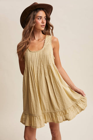 Aria Textured Pintuck Boho Mini Dress