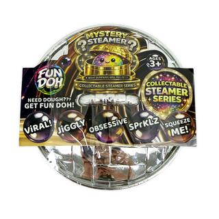 Toy packaging with colorful buttons and text on a white background