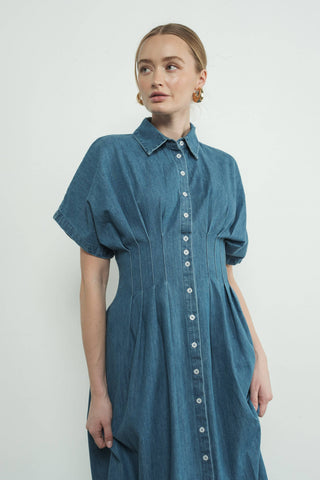 MADI BUTTON FRONT PLEATED SHIRTS MIDI DRESS