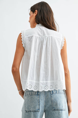 Aria Floral Eyelet Broderie Anglaise Sleeveless Cotton Blouse