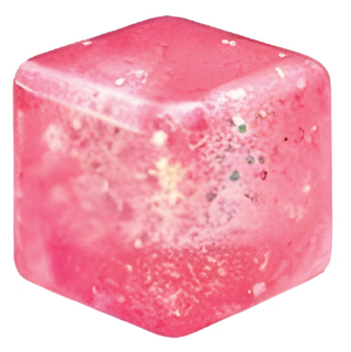 Pink cube with glittery texture on a white background