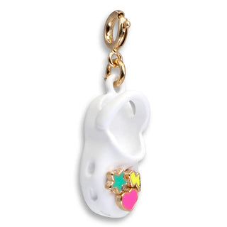 White cat-shaped charm with colorful accents on a white background