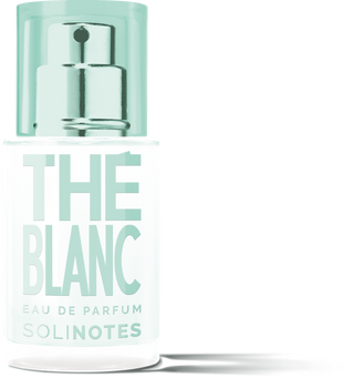 Perfume bottle labeled 'The Blanc' by Solinotes on a white background