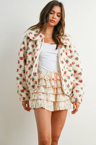 Holland Floral Tie-Front Fleece Jacket – Coquette Peter Pan Collar Cardigan