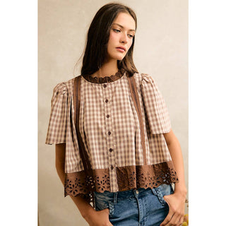 Checked & Cute Lace Flutter Top
