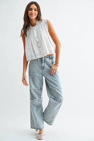 Aria Floral Eyelet Broderie Anglaise Sleeveless Cotton Blouse