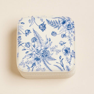 Blue and white Toile travel jewelry box