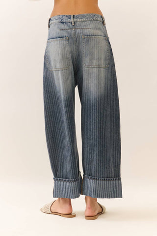 The Striped Barrel Carpenter: Wide-Leg Pinstripe Denim Culottes