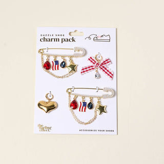 Charm pack with various shoe charms on a white background