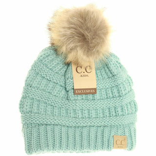 Kids Fur Pom Classic Beanie