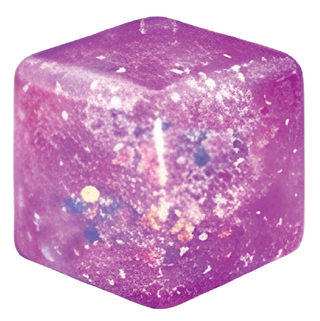 Purple glittery cube on a white background