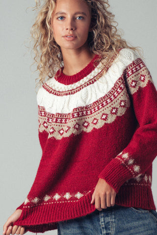 Nordic-Inspired Cable Knit Crewneck Sweater