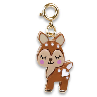 Deer-shaped charm with gold hook on a white background