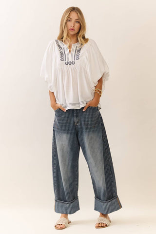 The Striped Barrel Carpenter: Wide-Leg Pinstripe Denim Culottes