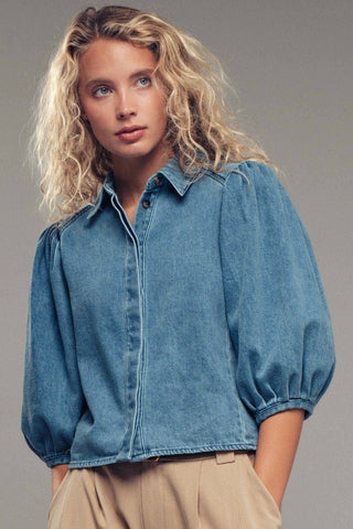 Puff Sleeve Denim Blouse/FINAL SALE