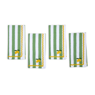 Garden Stripe Embroidered Cloth Napkins – Set of 4 (Olive or Lemon)