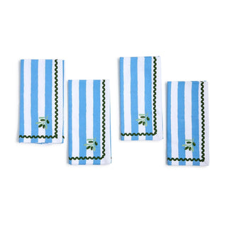 Garden Stripe Embroidered Cloth Napkins – Set of 4 (Olive or Lemon)