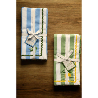 Garden Stripe Embroidered Cloth Napkins – Set of 4 (Olive or Lemon)