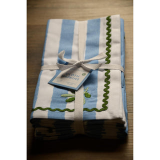Garden Stripe Embroidered Cloth Napkins – Set of 4 (Olive or Lemon)