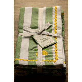 Garden Stripe Embroidered Cloth Napkins – Set of 4 (Olive or Lemon)