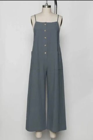 Gray jumpsuit on a mannequin against a white background